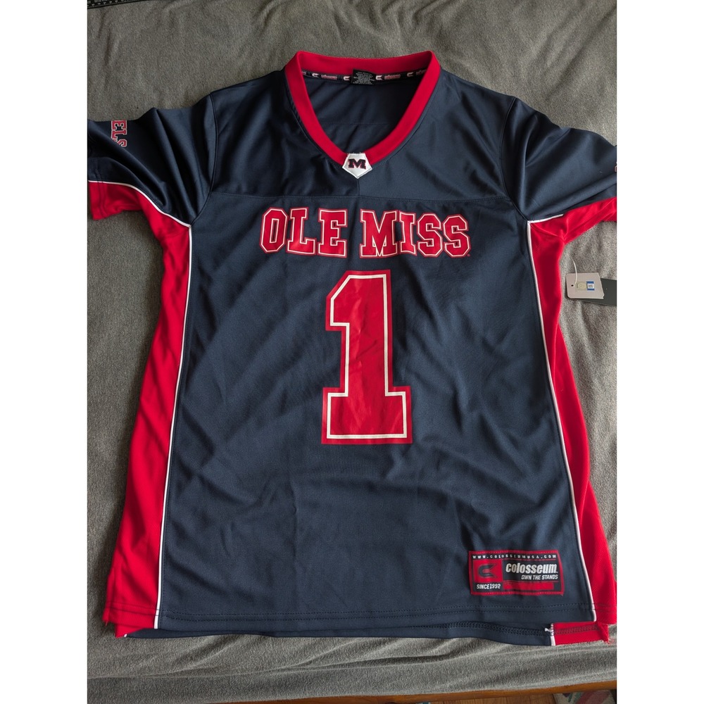 Colosseum Ole Miss Rebels Football Jersey Navy Blue Red Mens Large NWT #1